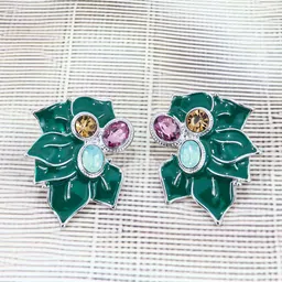 FIMBUL Silver-Plated Floral Stainless Steel Rhinestone Studded Antique Studs-image-57