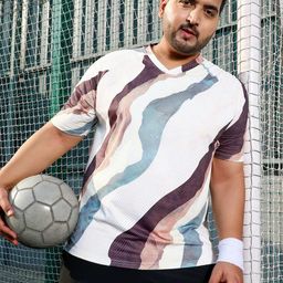 Instafab Plus Abstract Printed V-Neck Short Sleeves Regular Fit T-Shirt-image-34