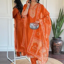 CaniBani Orange Chanderi Silk Kurta Sets-picture-42