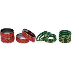 SOMIL Women Set Of 12 Red & Green Alloy Artificial Stones & Beads Bangles-picture-37