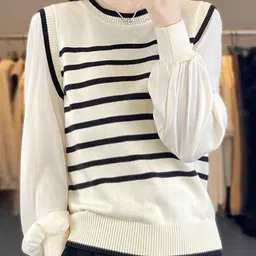 StyleCast Women Striped Long Sleeves Sweater Vest-image-0