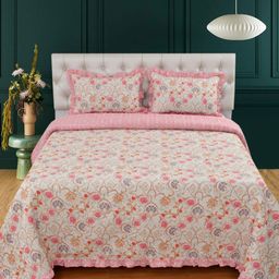 MORADO White & Peach Color Printed Bed Covers With 2 Pillow Cover 180-249 TC-image-23