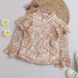 Tiny Girl Girls Floral Printed Mandarin Collar Bell Sleeve Ruffles Shirt Style Top-picture-29