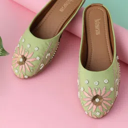 Kiana House Of Fashion Women Synthetic Ethnic Mules Woven Design Flats-image-47