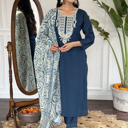VARNI FABRICS Women Ethnic Motifs Embroidered Thread Work Kurta with Trousers & Dupatta-image-42