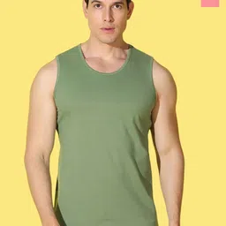 WOOSTRO Pack Of 2 Printed Combed Cotton Gym Vests VWS26(ALONE PEACH)(PLAIN LGTGREEN)-9