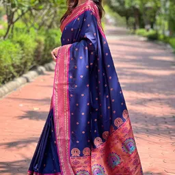 all about you Woven Design Zari Silk Blend Paithani Saree-image-80