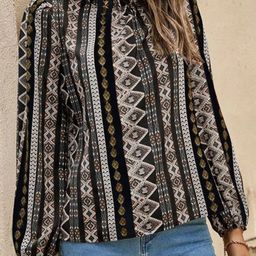 Stylecast X Slyck Geometric Print Puff Sleeve Ruffles Top-picture-12