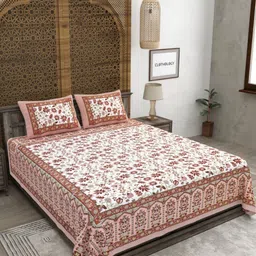 CLOTHOLOGY Red & White Floral 180 TC King Bedsheet with 2 Pillow Covers-picture-34