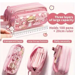 radhey preet 3 Multiple Layer More Spacious Sweet Cool Girl Theme Pencil Pouch For Kids Their Regular & Daily Uses With Hanging Handle, Price For 1 Empty Pouch, RP1345-60 Art Canvas Pencil Box image 2