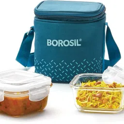 Teal Lunch Box with Bag, 2 Pc (320 ml x 2 Square), Vertical Tiifin 2 Containers Lunch Box-16