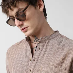 VASTRADO Striped Mandarin Collar Cotton Straight Kurta-picture-28