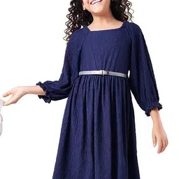 Hola Bonita Girls Gathered Textured Fit & Flare Dress Comes with a belt-picture-12