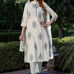 KALINI Women Floral Printed Regular Pure Cotton Kurta with Trousers & With Dupatta-picture-36