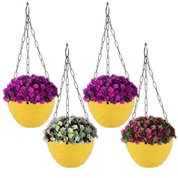 Kuber Industries Yellow 4 Pieces Textured Durable Hanging Planters-image-76