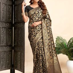 HERE&NOW Woven Design Zari Silk Blend Kanjeevaram Saree-picture-24