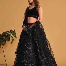 DIVASTRI Sequinned Semi-Stitched Lehenga & Unstitched Blouse With Dupatta image 5