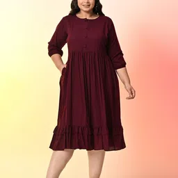 PrettyPlus by Desinoor.com Plus Size Puff  Sleeve Fit & Flare Midi Dress-image-22