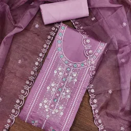 SHADOW & SAINING Floral Sequinned Embroidered Pure Silk Semi-Stitched Dress Material-image-66