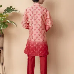 AHLAN APPARELS Boys Ethnic Motifs Printed Regular Dupion Silk Kurta with Pyjamas image 2