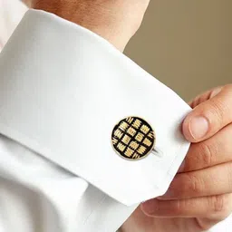 House of Pataudi Men Gold-Plated Textured Enamel Detail Cuff Links-image-96
