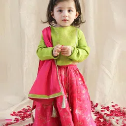 Tiber Taber Girls Woven Design Zari Ready to Wear Lehenga & Blouse With Dupatta-picture-16