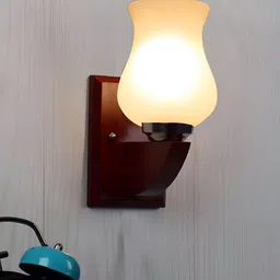 Devansh White & Brown Wood Traditional Wall Lamp-16