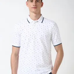 Peter England Men Geometric Printed Polo Collar Cotton T-shirt-image-47