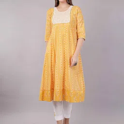 JIDI FASHION Ethnic Motifs Printed Sequinned Round Neck Pure Cotton Anarkali Kurta-6