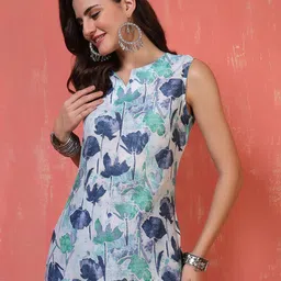 Anouk Rustic Women Floral Printed Keyhole Neck Chanderi Silk Kurta-picture-32
