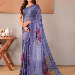 Garden Vareli Floral Printed Pure Chiffon Saree-picture-9