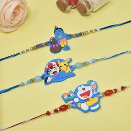 MEIRA JEWELLERY Boys Set Of 3 Doraemon Ash & Krishna Thread Rakhi With Roli Chawal-25