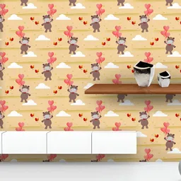 ArtzFolio Printed UV-Resistant Anti-Bacterial Valentine Balloon And Baby Hippo Peel & Stick Wallpaper-54