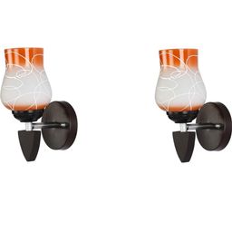 1ST TIME Pack of 2 Orange & White Glass Traditional Cylinder Shaped Wall Lamp-picture-36