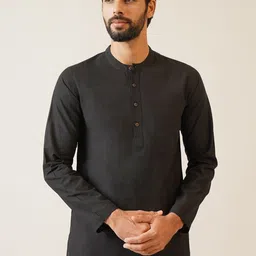 JAYPORE Band Collar Neck Long Roll-Up Sleeves Pure Cotton Kurta-image-32