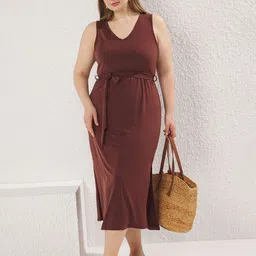 Trendyol Women Plus Size Tie-Ups Detail Sheath Midi Dress-picture-33