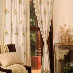 Peepul Tree White & Mustard Set of 2 Floral Door Curtain-19