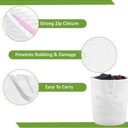 Kuber Industries White Textured Foldable & Reusable Laundry Bag With Handles image 2