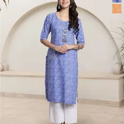 HERE&NOW Selection Of 2 Leheriya Printed Round Neck Straight Kurta-54