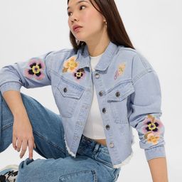 The Souled Store Women Floral Lightweight Crop Denim Jacket with Embroidered-picture-35