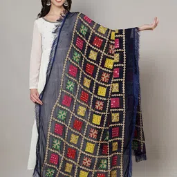 MUFFLY Checked Mirror Work Chiffon Phulkari Dupatta-40