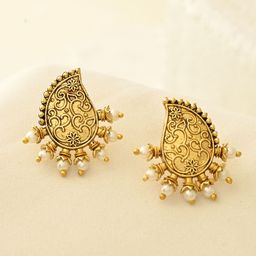 DASTOOR Gold-Plated Artificial Beads Beaded Mango Motfis Studs-36