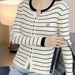 StyleCast Women Striped Round Neck Long Sleeves Front-Open Sweater-9