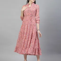 aayu Women Floral Printed Mandarin Collar Layered Fit & Flare Midi Dress-image-80