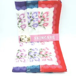 Maskey Skincare Pure Cotton (Size:32x32cm) (3colors x 2each =6pcs) Embroidered Abstract Iconic Designer Ladies Rumal / Hanky ["Multicolor"] Handkerchief-image-39