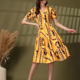 plusS Tie and Dye Print Fit & Flare Dress-image-25