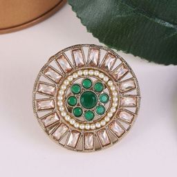 SALONI FASHION JEWELLERY Gold-Plated Stone-Studded Adjustable Finger Ring-image-53