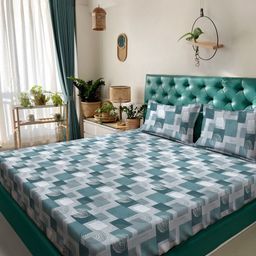 Myntra Elegant Homes Green Geometric 400TC Fitted Cotton King Bedsheet Set 2.50 m x 2.25 m-picture-2