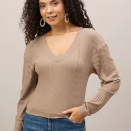 The Roadster Lifestyle Co. Women Self Design V Neck Top-picture-45