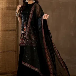 Inddus Women Floral Embroidered Regular Sequinned Kurta with Sharara & Dupatta image 3